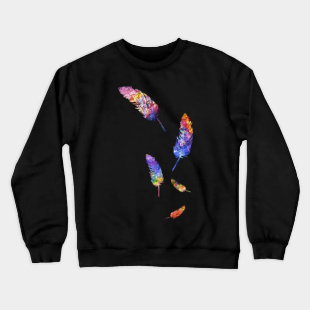 Colorful Feathers Watercolor Art Design Purple Blue Red Gift Crewneck Sweatshirt by twizzler3b